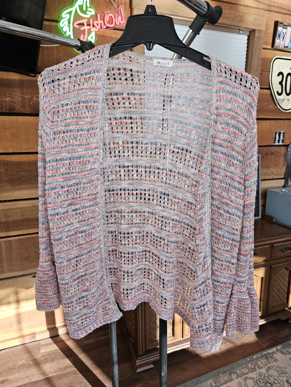 Westport Rainbow Open Knit Bell Sleeve Cardigan 1x Twee Cottagecore Indie Fairy